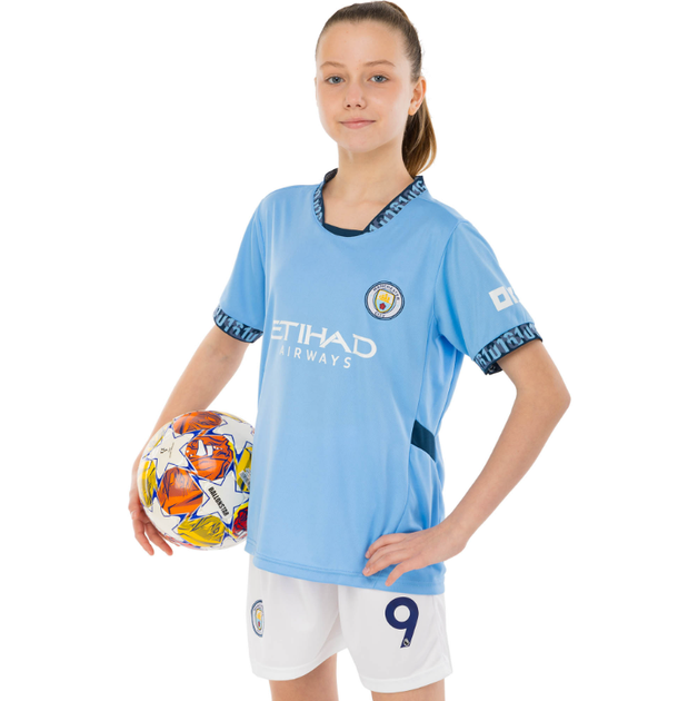 Форма футбольна дитяча із символікою футбольного клубу MANCHESTER CITY HAALAND 9 домашня 2025 SP-Sport CO-4620 (розмір 30 (150-160см), блакитно-білий) - зображення 15