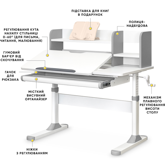 Комплект Evo-Kids Парта TH-330 Grey + Кресло Evo-kids Mio Lite G (TH-330 W/G + Y-208 G) - изображение 2