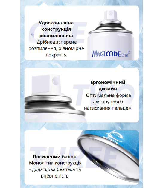 Спрей-заморожування Magicode Sports Ice Cold 500 мл для швидкого охолодження та знеболення - зображення 5