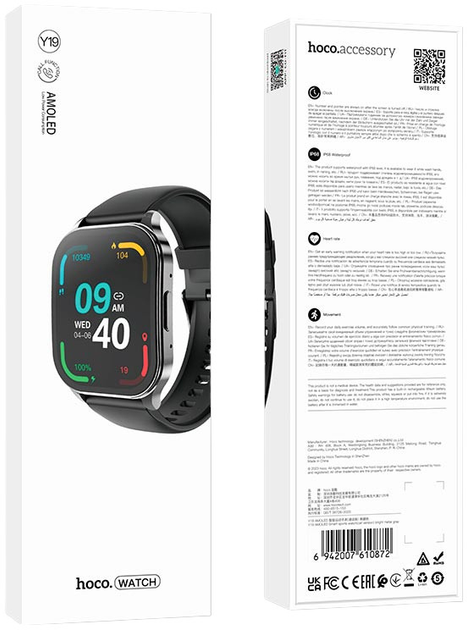 Smartwatch Hoco Y19 AMOLED Sports Black (HOCOACC85) - obraz 3
