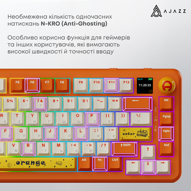 Клавіатура бездротова Ajazz AK820 MAX PLUS Avocado Switch Orange