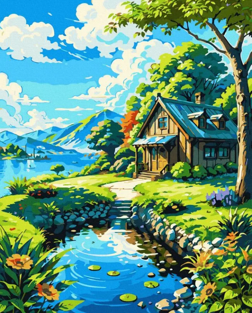 Раскраска с цифрами для взрослых Домик в горах 40х50 Rainbow Art GX47333 Картина по номерам пейзаж вертикальна - Фото 1 Раскраска с цифрами для взрослых Домик в горах 40х50 Rainbow Art GX47333 Картина по номерам пейзаж вертикальна - изображение 1