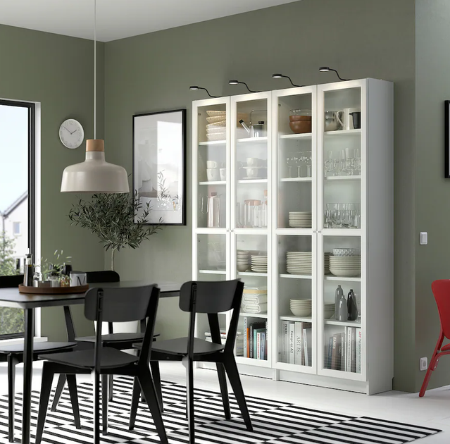 Книжный шкаф со стеклянными дверями BILLY/OXBERG 160x30x202 см IKEA 890.178.32 белый / белый - изображение 2