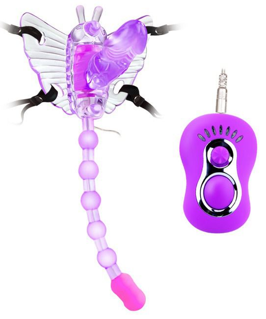 Клиторальный вибратор с хвостом для анальной стимуляции Baile Strap-on Butterfly цвет фиолетовый (00293017000000000) - изображение 1