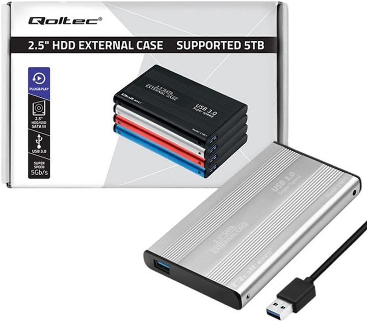 Зовнішня кишеня Qoltec SATAIII 2.5" USB-A 3.0 2TB Gray (5901878518718) - зображення 5