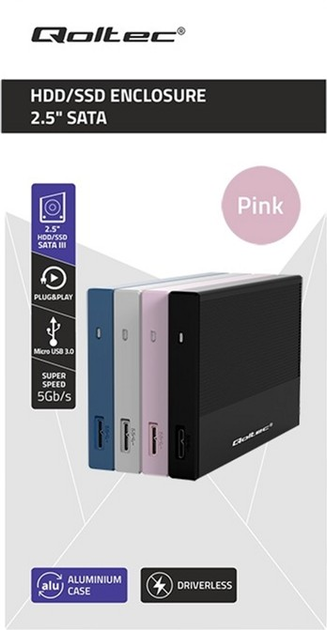 Kieszeń zewnętrzna Qoltec SATA 2.5" USB 3.0 Super Speed 5Gb/s 2TB Pink (5901878522791) - obraz 4