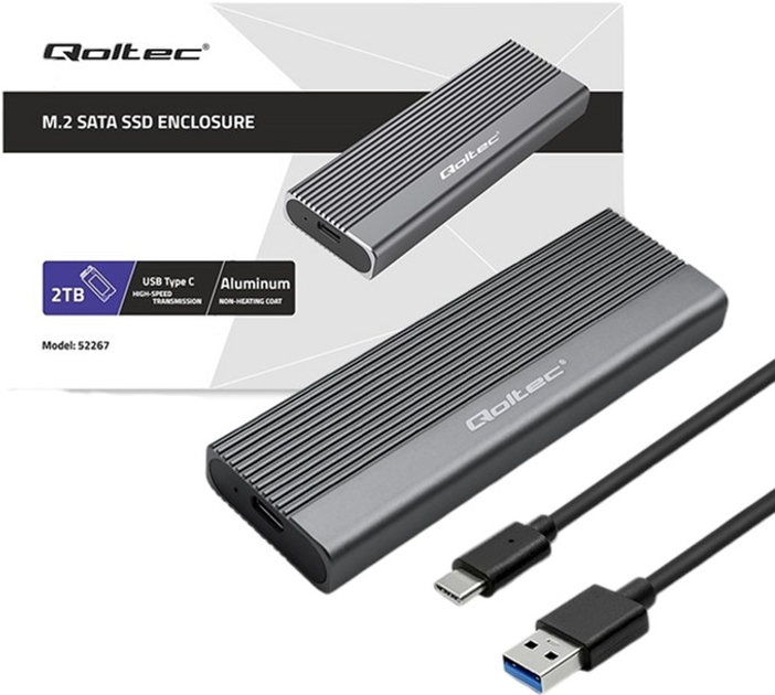 Зовнішня кишеня Qoltec M.2 SATA NGFF USB-C Super Speed 5Gb/s 2TB Gray (5901878522678) - зображення 4