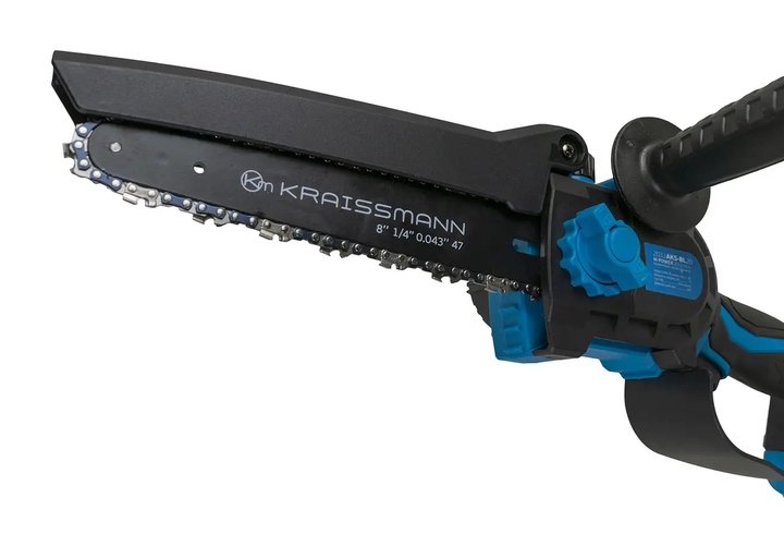 Аккумуляторная мини-цепная пила KRAISSMANN 2033 AKS-BL 20 MP + Секатор аккумуляторный KRAISSMANN 31 AGS-BL 20/2 (бесщеточный мотор, две АКБ по 2000 мАч, зарядное устройство, кейс, две пильных цепи, два комплекта запасных лезвий) - изображение 7