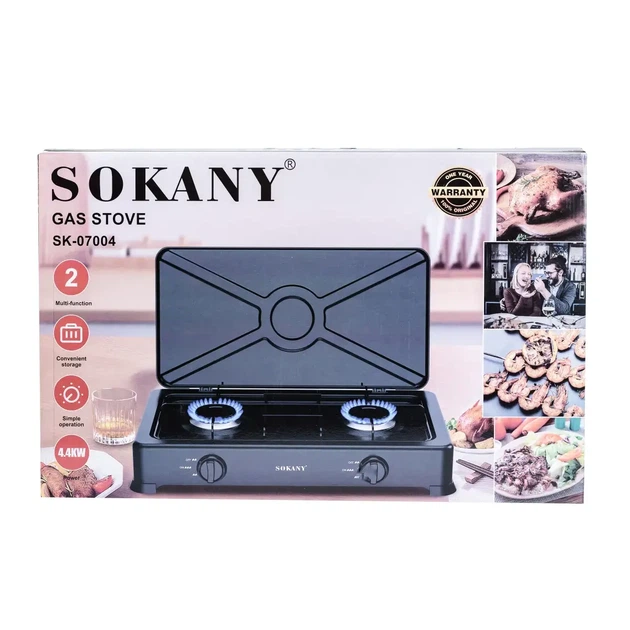 Газовая плита настольная 2 конфорки Sokany SK-07004 портативная газовая плитка под баллон Черная - Фото 6 Газовая плита настольная 2 конфорки Sokany SK-07004 портативная газовая плитка под баллон Черная - изображение 6