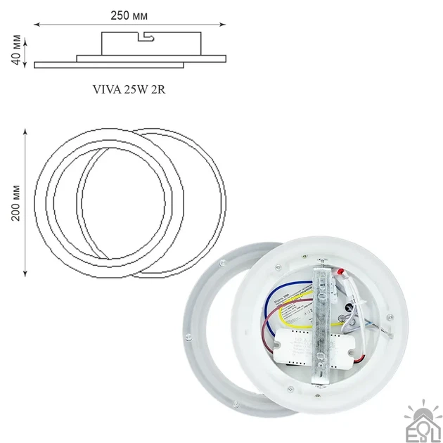 LED бра VIVA 25W 2R бело-черное Esllse ON/OFF WHITE/BLACK 220V настенный светильник "два круга" 250×200×40мм - изображение 8