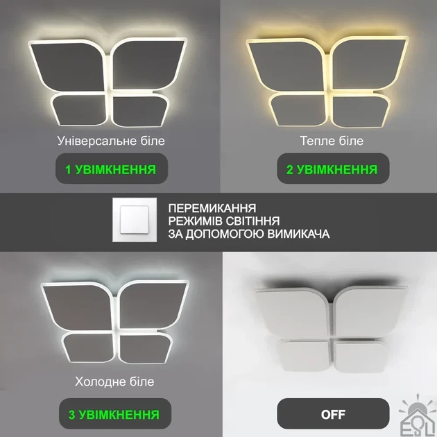 Керована світлодіодна люстра AERO 70W 4F-WHITE Esllse 3000-6500К 3500-7000Lm 455x455x57-220-IP20 - зображення 3