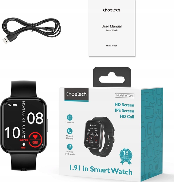 Smartwatch Choetech WT001 Black (6932112104991) - obraz 10