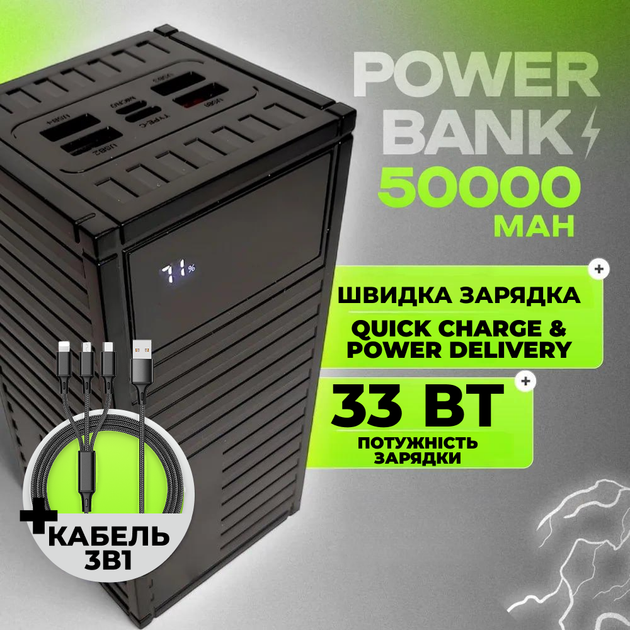 Powerbank Павербанк повербанк 50000 mAh с быстрой зарядкой |3USB/Type-C, QC 33W+PD20W - изображение 9