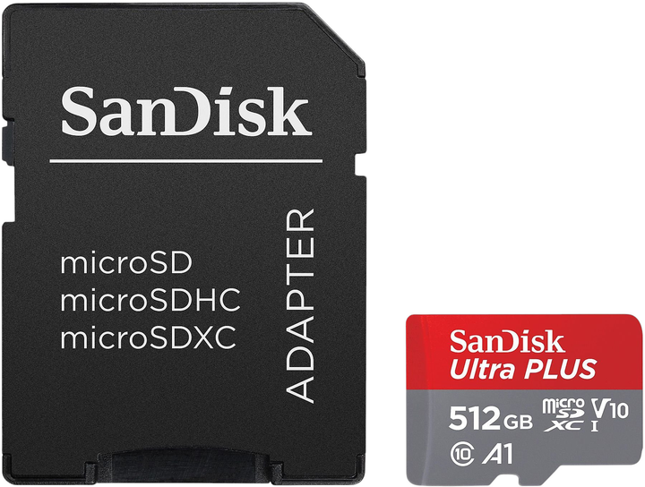 Karta pamięci SanDisk Ultra PLUS microSDXC 512GB V10 UHS-I + SD Adapter (0619659200749) - obraz 3