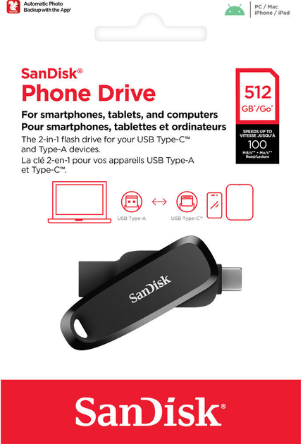 Pendrive SanDisk Phone Drive for Android 512GB USB 3.2 Gen1 Black (0619659206260) - obraz 7