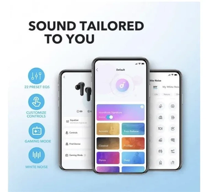Бездротові навушники Anker Soundcore P20i, Bluetooth 5.3, IPX5, White, 10 міліметрові динаміки, 30 годин - Фото 5 Бездротові навушники Anker Soundcore P20i, Bluetooth 5.3, IPX5, White, 10 міліметрові динаміки, 30 годин - зображення 5