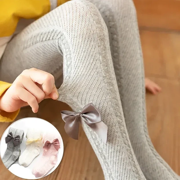 Дитячі колготки Baby з бантиком (Сірий 6-12м) 74-80 см - зображення 2
