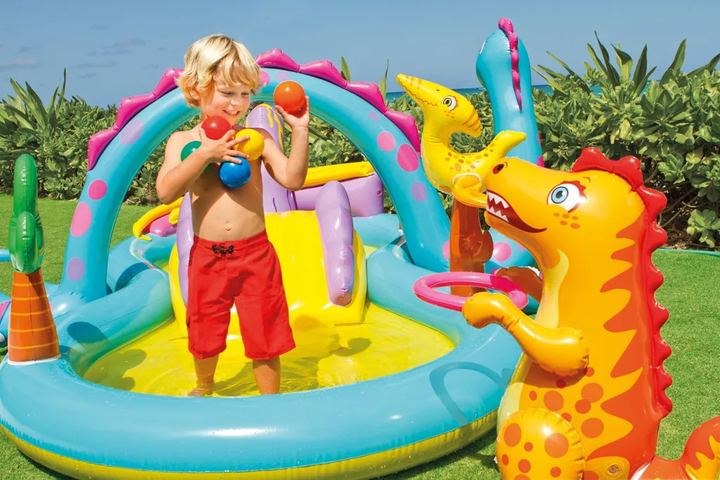 Водяний надувний ігровий центр Intex Dinoland з надувною гіркою 57135 333 x 229 x 112 см (6941057402505) - зображення 16