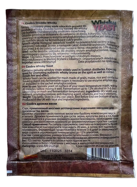 Дріжджі COOBRA для віскі WHISKY YEAST 72 г - Фото 2 Дріжджі COOBRA для віскі WHISKY YEAST 72 г - зображення 2
