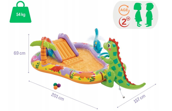 Wodny plac zabaw Intex Dino Park z dmuchaną zjeżdżalnią 56139 201 x 157 x 69 cm (6941057428628) - obraz 12