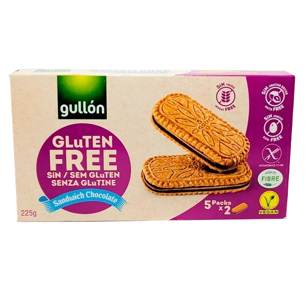 Печиво-сендвіч з шоколадною начинкою без глютену Gullon gluten free 225g. - Фото 2 Печиво-сендвіч з шоколадною начинкою без глютену Gullon gluten free 225g. - зображення 2