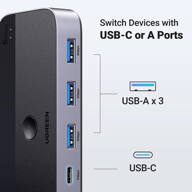 Przełącznik USB Ugreen USB 3.0 CM662 2in4 out Black (6941876217052) - obraz 5