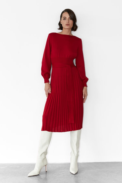 Сукня (червона трикотажна сукня міді з плісованим низом) Gepur 45842 4XL-6XL Червона - зображення 1