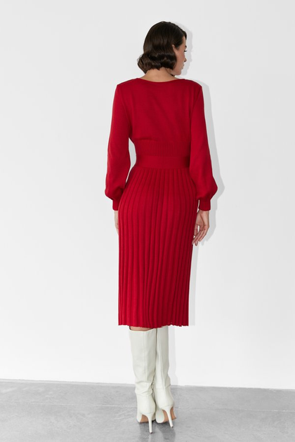 Сукня (червона трикотажна сукня міді з плісованим низом) Gepur 45842 4XL-6XL Червона - зображення 5