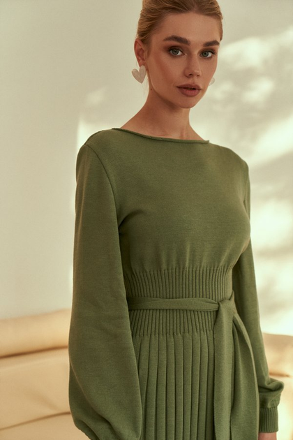 Сукня (зелена трикотажна сукня міді з плісованим низом) Gepur 43239 4XL-6XL Зелена - зображення 2
