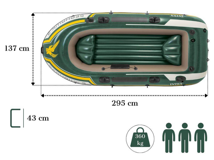 Надувний човен Intex Seahawk 3 68380 295 x 137 x 43 см Зелений (6941057403861) - зображення 6
