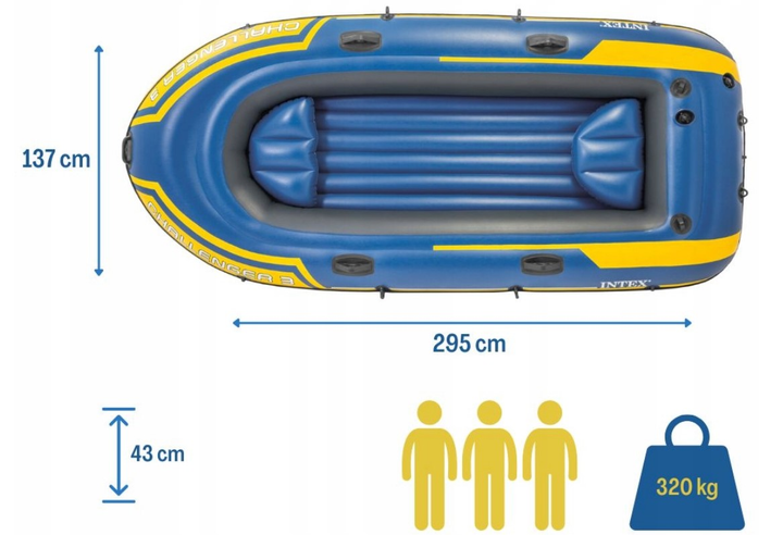 Ponton dmuchany Intex Challenger 3 68370 295 x 137 x 43 cm Niebieski (6941057463704) - obraz 8