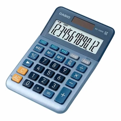 Калькулятор Casio MS-120EM-W-EP, голубой (CALC-CAS-MS-120EM-W) - Фото 1 Калькулятор Casio MS-120EM-W-EP, голубой (CALC-CAS-MS-120EM-W) - изображение 1