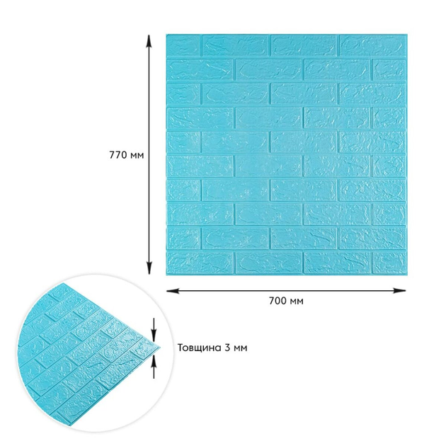 Декоративная 3D панель Sticker Wall самоклейка под кирпич Бирюза 700х770х3мм (002-3) SW-00000573 - изображение 3