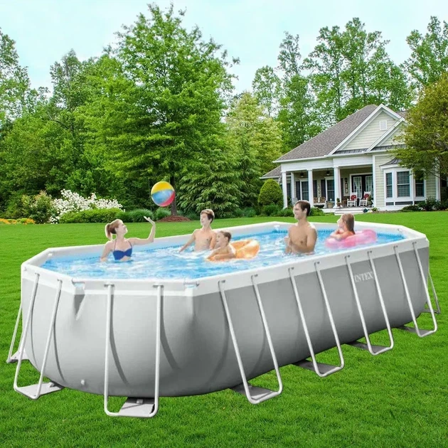 Каркасный бассейн семейный Intex 26798 610х305х122 см с лестницей и подстилкой на 18202 л Серый - изображение 3