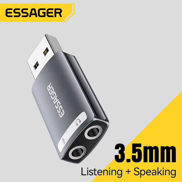 Внешняя USB звуковая карта Essager ES-OTG21на двойной 3,5мм, для ПК,ноутбуков, PS4, PS5 - изображение 3