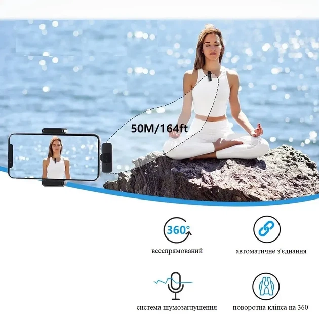 Профессиональный беспроводной петличный микрофон Boya BY-V20 Android + iPhone 15 Type-C (399534231) - изображение 2