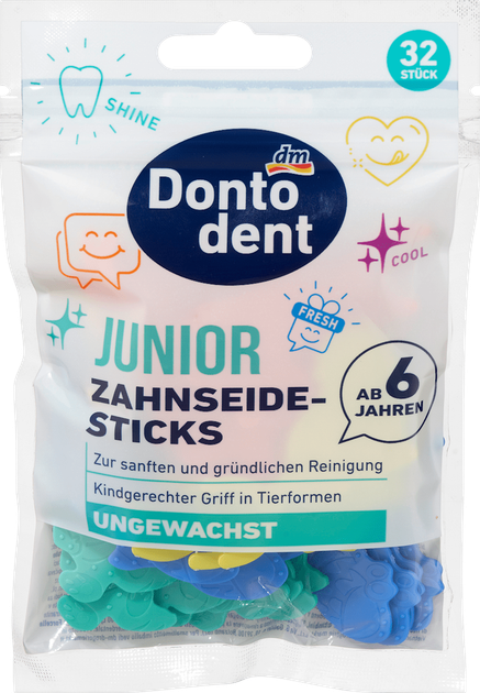Зубні палички- нитки дитячі Dontodent Junior 6+ 32 шт - Фото 2 Зубні палички- нитки дитячі Dontodent Junior 6+ 32 шт - зображення 2