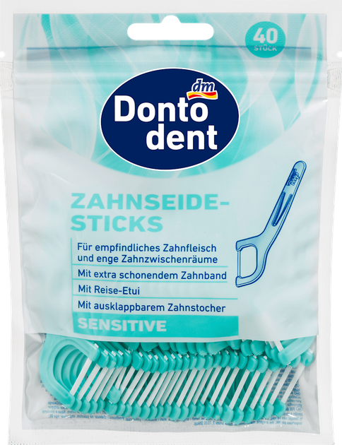 Зубні нитки-палички Dontodent Sensitive ( для чутливих зубів із вузькими проміжками між зубами) 40 шт - Фото 1 Зубні нитки-палички Dontodent Sensitive ( для чутливих зубів із вузькими проміжками між зубами) 40 шт - зображення 1