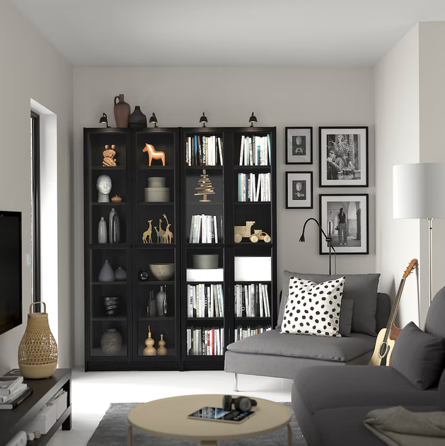 Книжный шкаф со стеклянными дверями BILLY/OXBERG 160x30x202 см IKEA 594.835.29 черный - изображение 2