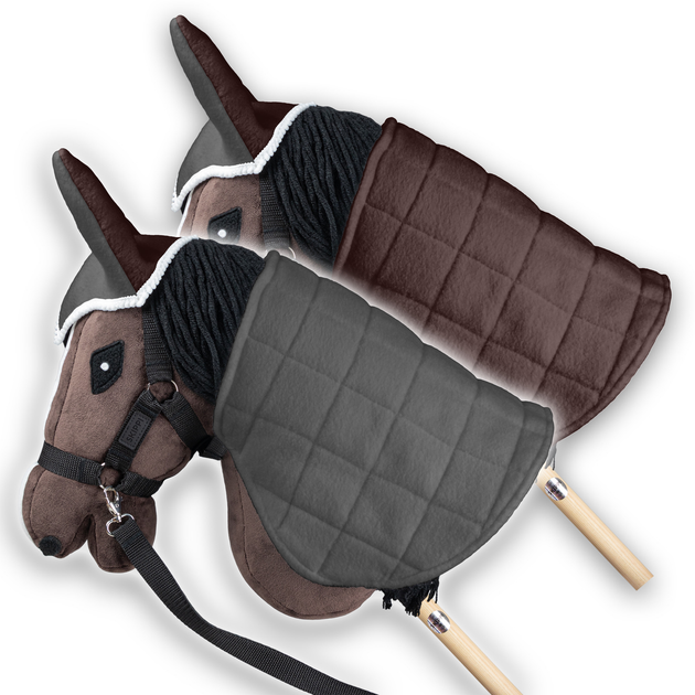 Akcesoria dla konia Hobby Horse Skippi Derka dwustronna i nauszniki Brązowo-szary (5906361450285) - obraz 3