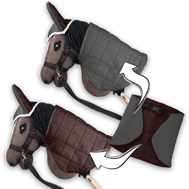 Akcesoria dla konia Hobby Horse Skippi Derka dwustronna i nauszniki Brązowo-szary (5906361450285) - obraz 4