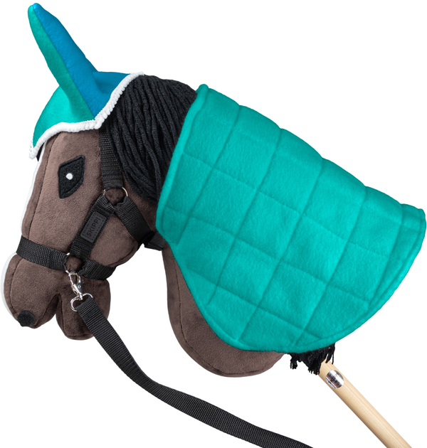 Аксесуари для коней Hobby Horse Skippi Двостороння попона та навушники М'ятно-блакитні (5906361450278) - зображення 6