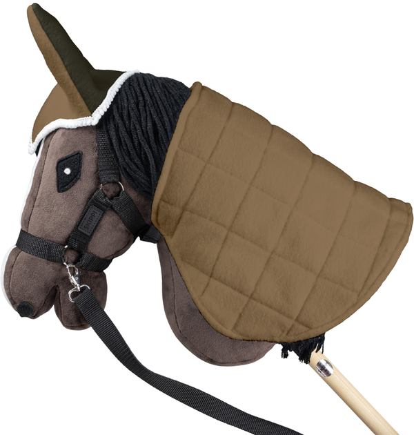 Аксесуари для коней Hobby Horse Skippi Двостороння попона та навушники Бежевий та оливковий (5906361451220) - зображення 5