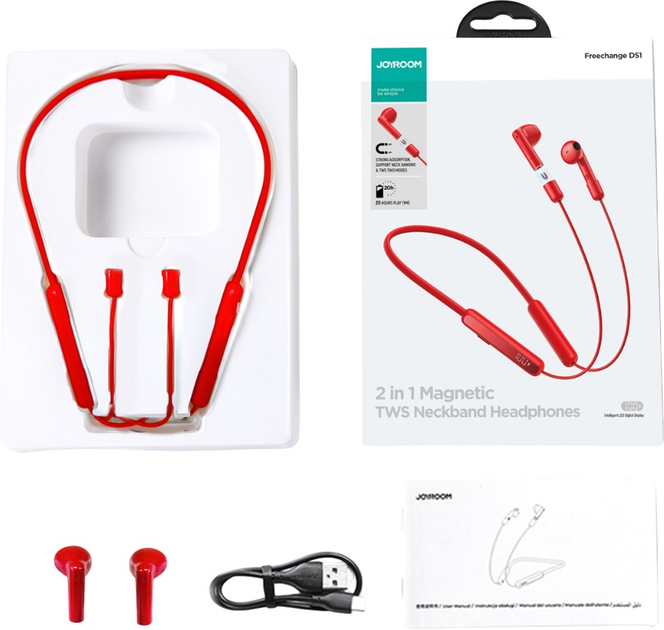 Słuchawki JOYROOM NeckBand JR-DS1 Red (6956116737214) - obraz 8