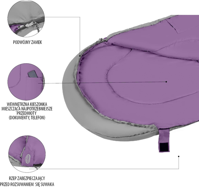 Спальний мішок двомісний Nils Camp NC2008 Розмір M Grey-Purple (5907695544732) - зображення 4