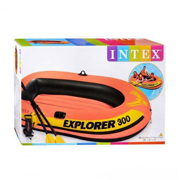 Intex Лодка для рыбалки Explorer 300 трехместная с веслами и ручным насосом, надувная оранжевая 58332 NP - изображение 2