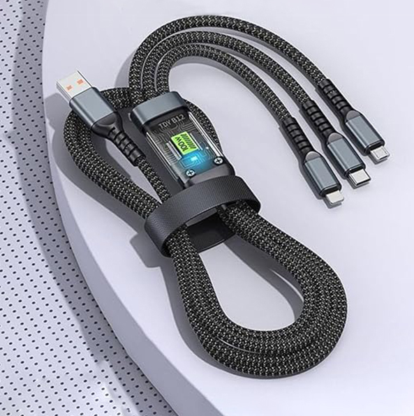Кабель для заряджання телефонів USB, Type-C, Lightning із швидкою зарядкою, довжина шнура 1 м - Фото 3 Кабель для заряджання телефонів USB, Type-C, Lightning із швидкою зарядкою, довжина шнура 1 м - зображення 3