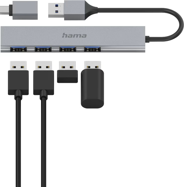 USB-хаб Hama Premium 4 x USB-A Grey (4047443497666) - зображення 4