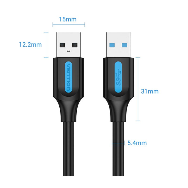 Кабель Vention 2A (USB A - USB A) Quick Charge, 1 m 5Gbps, Black (CONBF) - изображение 4