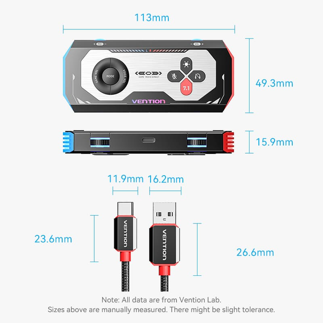 Зовнішня ігрова звукова карта Vention USB Sound Card 7.1 Channel, Black (CVAB0) - зображення 3